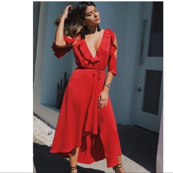 French Connection maudi drape red wrap cold shoulder dress - Picture 1 of 13
